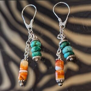 Turquoise Spiny Oyster Sterling Handmade Earrings OAK New